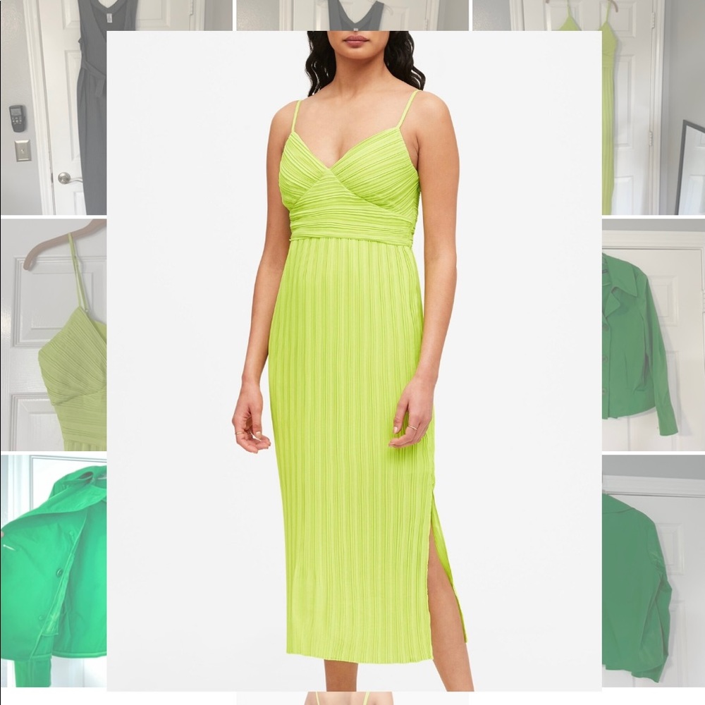 Banana Republic Lime Plissé Midi Dress // Tall